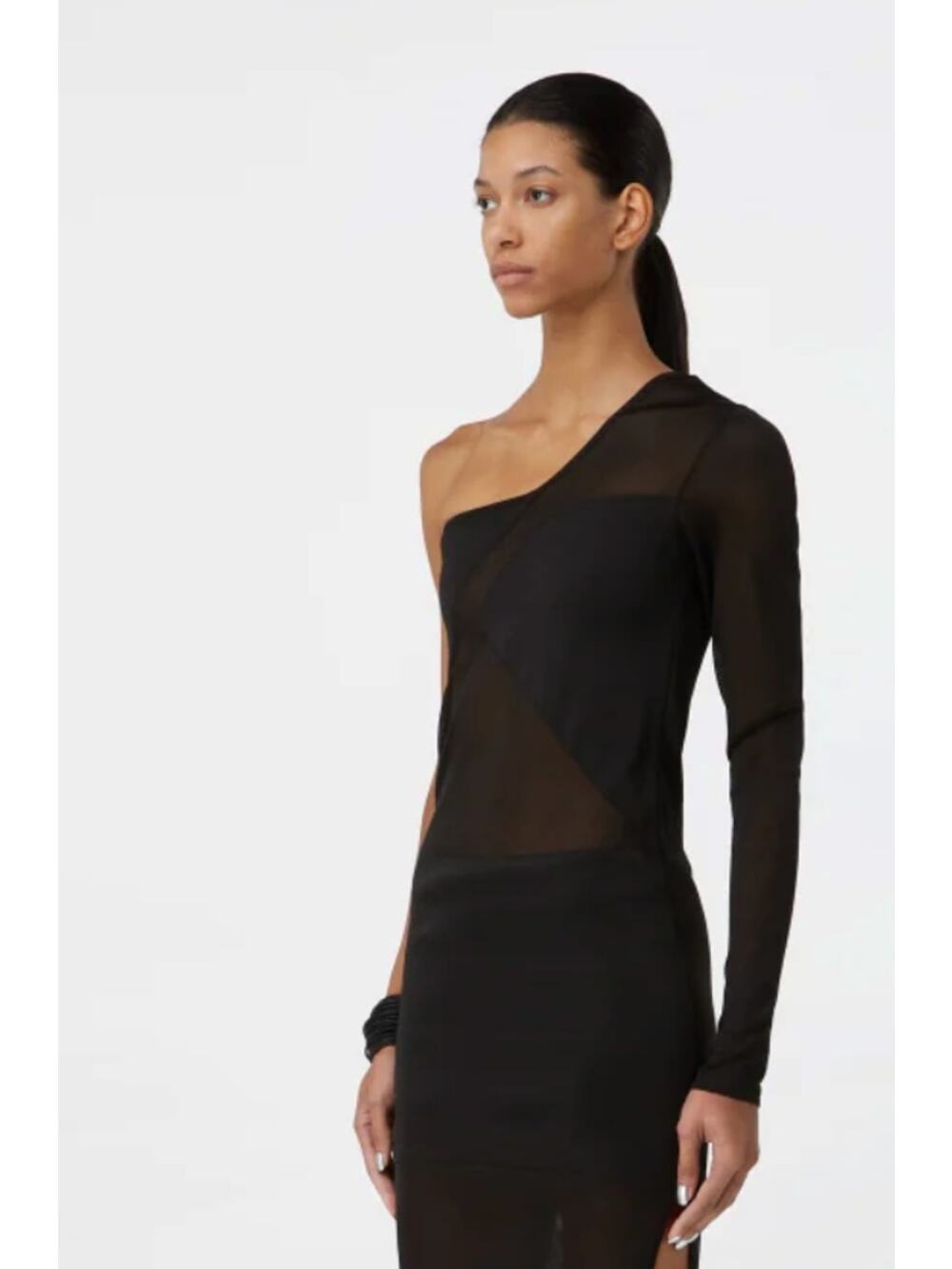 Gauge81 Black Mesh Sheer Cocktail One Shoulder Mini Dress size Medium